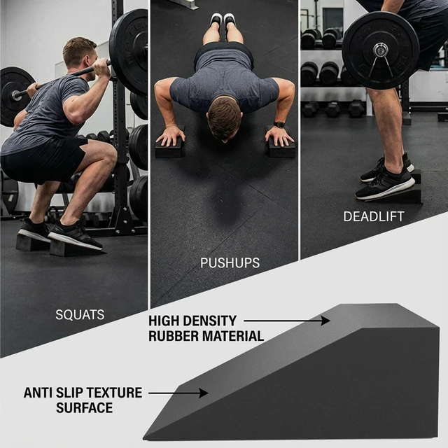 Alt view image 5 of 7 - 2 Pack SquatWedge Blocks for Heel Elevated Squats, Slant Board for Calf Stretching and Ankle Mobility Non Slip Squat Ramp for Weightlifting,Deadlifts, Balance Training, Home Gym Leg Exercise Equipment