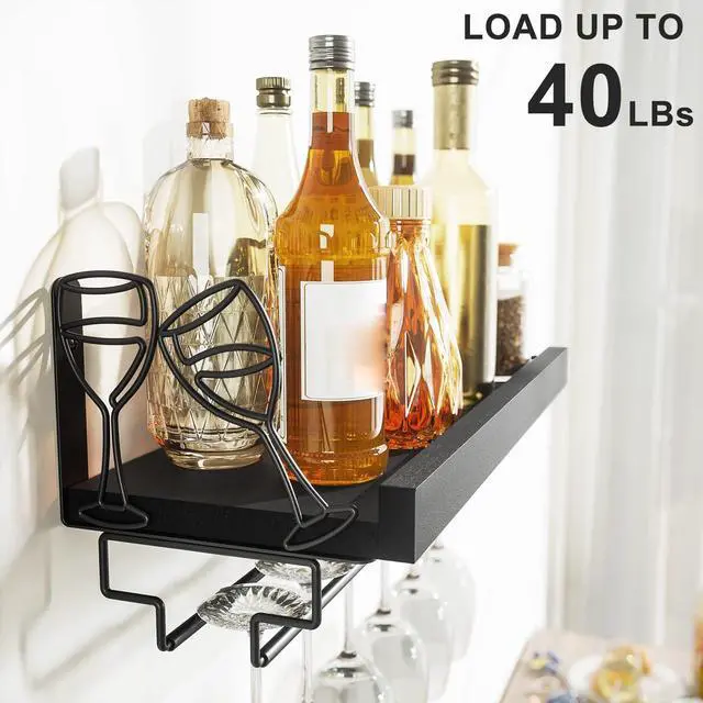 Alt view image 4 of 7 - Wine Rack with Stemware Hanger,Solid Wood/Bracket,17inch,Black