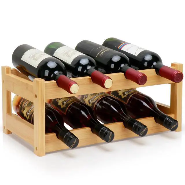 Main image of Bamboo Wine Rack, 2-Tier 8 Bottles Wine Storage Cabinet Shelf, Easy-Assembly Freestanding Bamboo Wine Racks Countertop for Kitchen Pantry Dining Room Bar, Natural