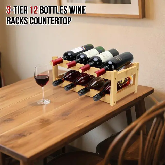 Alt view image 2 of 7 - Bamboo Wine Rack, 2-Tier 8 Bottles Wine Storage Cabinet Shelf, Easy-Assembly Freestanding Bamboo Wine Racks Countertop for Kitchen Pantry Dining Room Bar, Natural