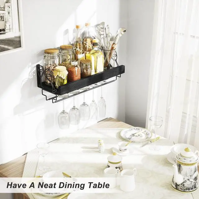 Alt view image 5 of 7 - Wine Rack with Stemware Hanger,Solid Wood/Bracket,17inch,Black
