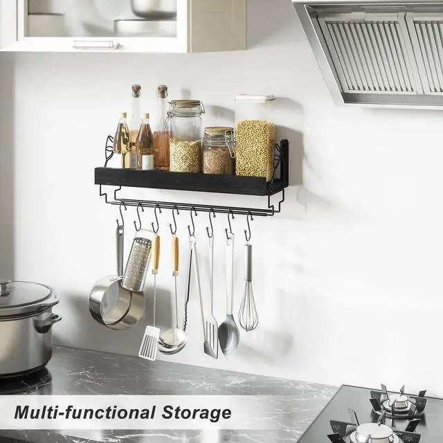 Alt view image 7 of 7 - Wine Rack with Stemware Hanger,Solid Wood/Bracket,17inch,Black