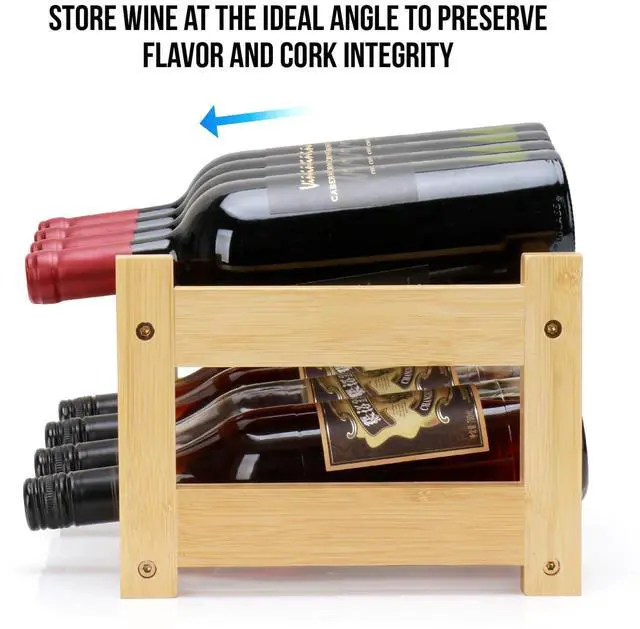 Alt view image 4 of 7 - Bamboo Wine Rack, 2-Tier 8 Bottles Wine Storage Cabinet Shelf, Easy-Assembly Freestanding Bamboo Wine Racks Countertop for Kitchen Pantry Dining Room Bar, Natural
