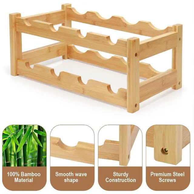Alt view image 6 of 7 - Bamboo Wine Rack, 2-Tier 8 Bottles Wine Storage Cabinet Shelf, Easy-Assembly Freestanding Bamboo Wine Racks Countertop for Kitchen Pantry Dining Room Bar, Natural