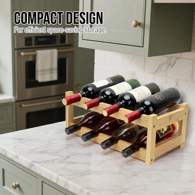 Alt view image 7 of 7 - Bamboo Wine Rack, 2-Tier 8 Bottles Wine Storage Cabinet Shelf, Easy-Assembly Freestanding Bamboo Wine Racks Countertop for Kitchen Pantry Dining Room Bar, Natural