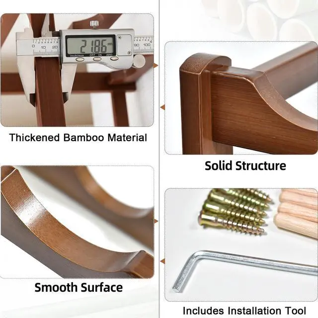 Alt view image 3 of 7 - Wine Rack, 12 Bottles 3-Tier Free Standing Wine Racks, Wine Rack Countertop Holder Storage Shelf for Kitchen Cabinet Dining Room Bar (Brown)