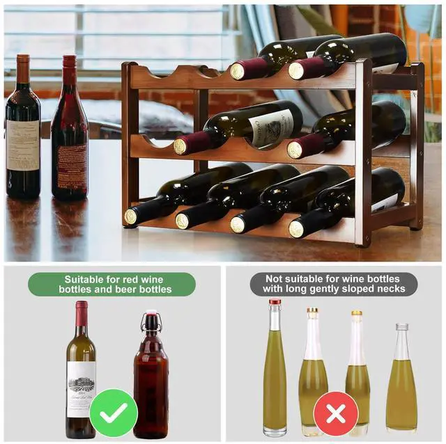 Alt view image 5 of 7 - Wine Rack, 12 Bottles 3-Tier Free Standing Wine Racks, Wine Rack Countertop Holder Storage Shelf for Kitchen Cabinet Dining Room Bar (Brown)