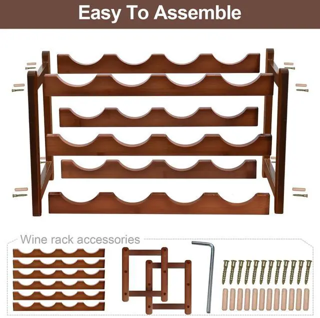Alt view image 4 of 7 - Wine Rack, 12 Bottles 3-Tier Free Standing Wine Racks, Wine Rack Countertop Holder Storage Shelf for Kitchen Cabinet Dining Room Bar (Brown)