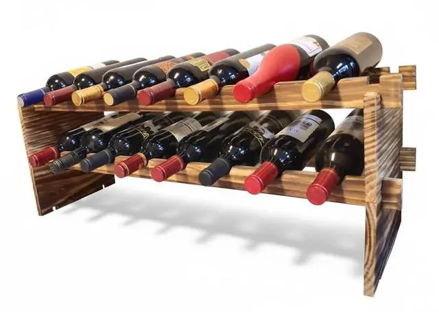 Main image of 16-Bottle Stackable Wine Rack - 2-Tier Rustic Pine Wood Wine Storage, Freestanding Organizer for Kitchen, Home Bar & Dining Room - Easy Assembly