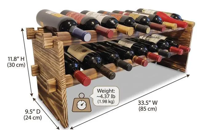 Alt view image 2 of 7 - 16-Bottle Stackable Wine Rack - 2-Tier Rustic Pine Wood Wine Storage, Freestanding Organizer for Kitchen, Home Bar & Dining Room - Easy Assembly