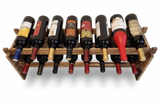 Alt view image 3 of 7 - 16-Bottle Stackable Wine Rack - 2-Tier Rustic Pine Wood Wine Storage, Freestanding Organizer for Kitchen, Home Bar & Dining Room - Easy Assembly