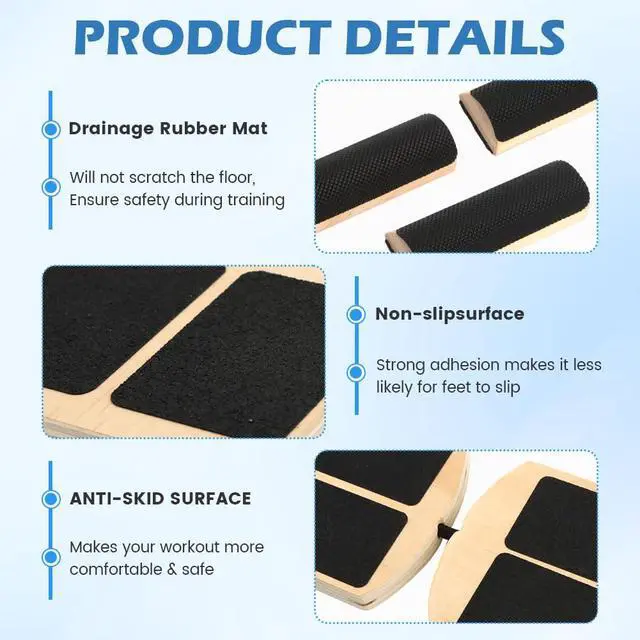 Alt view image 4 of 7 - Ankle Balance Board Foot Strengthener, Adjustable Wobble Board with 12 Balls & Balance Rods,18°/24°/30° Tilt Levels, 300lbs Max Capacity, Non-Slip Wooden Trainer for Ankle & Core Stability Training