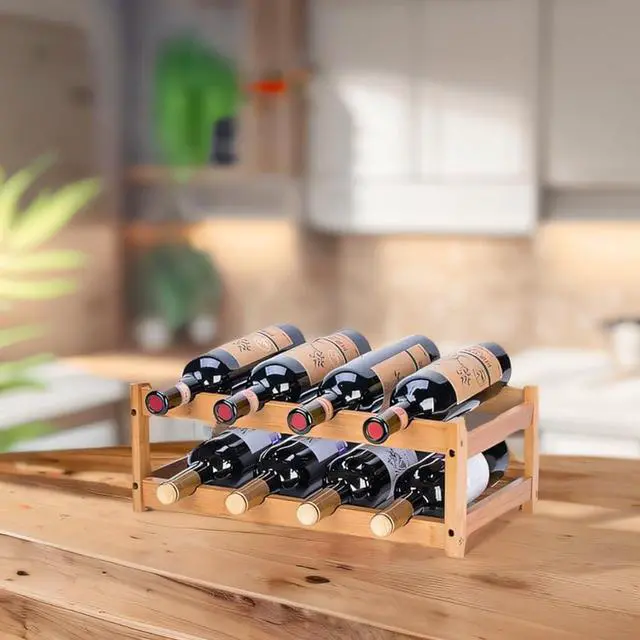 Alt view image 2 of 6 - Bamboo Wine Rack - 2-Tier Countertop Display Shelf for 8 Bottles