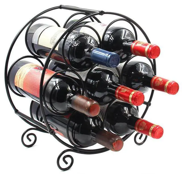 Main image of 7 Bottles Freestanding Countertop Wine Rack, Metal Small Table Top Wine Rack, Drink Organizer Bottle Holder, Kitchen Organizers and Storage, Black