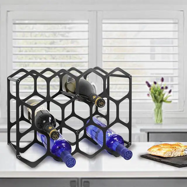 Alt view image 7 of 7 - Countertop Wine Rack,Durable and Sturdy Freestanding 14 Bottle Wine Holder for Home Decor, Bar,Cabinet,Pantry (Black)