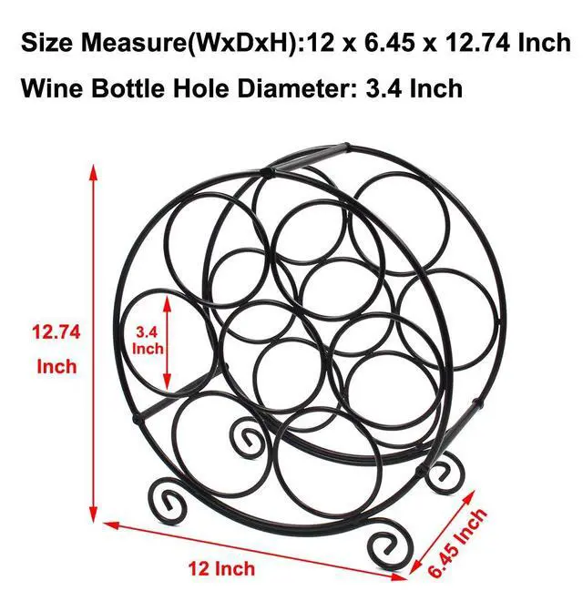 Alt view image 3 of 6 - 7 Bottles Freestanding Countertop Wine Rack, Metal Small Table Top Wine Rack, Drink Organizer Bottle Holder, Kitchen Organizers and Storage, Black