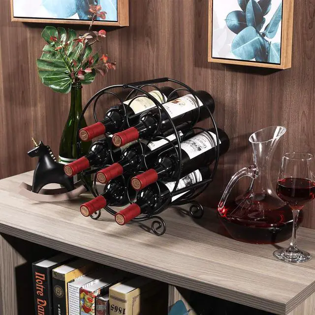 Alt view image 5 of 6 - 7 Bottles Freestanding Countertop Wine Rack, Metal Small Table Top Wine Rack, Drink Organizer Bottle Holder, Kitchen Organizers and Storage, Black