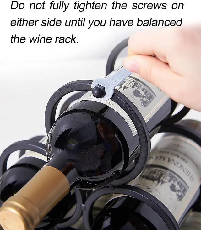 Alt view image 3 of 7 - Small Tabletop Wine Rack 6 Bottles Triangle Freestanding Countertop Wine Bottle Holder Cabinet Pantry Wine Storage Stand Bottle Organizer for Coffee Bar Kitchen, Frosted Iron, Black