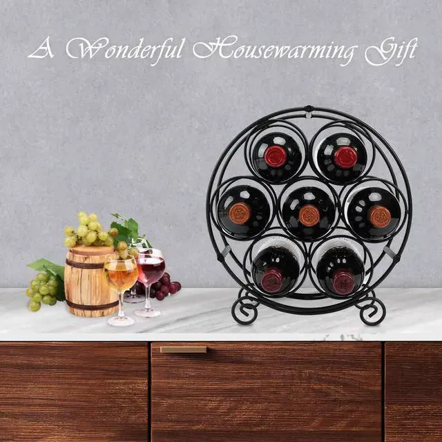 Alt view image 2 of 7 - Wine Racks Countertop, 7 Bottles Wine Organizer Stand, Metal Free Standing Wine Storage Holder, Water Bottle Holder Stand-Black