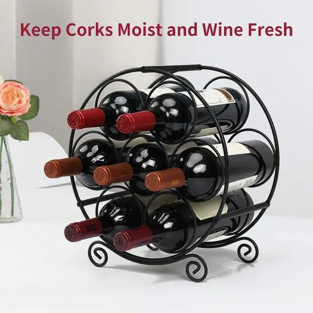 Alt view image 3 of 7 - Wine Racks Countertop, 7 Bottles Wine Organizer Stand, Metal Free Standing Wine Storage Holder, Water Bottle Holder Stand-Black