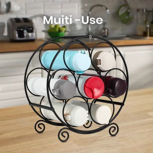 Alt view image 5 of 7 - Wine Racks Countertop, 7 Bottles Wine Organizer Stand, Metal Free Standing Wine Storage Holder, Water Bottle Holder Stand-Black