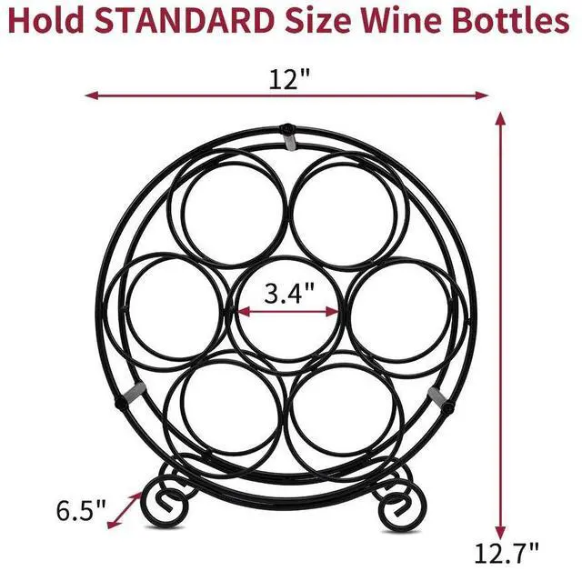 Alt view image 6 of 7 - Wine Racks Countertop, 7 Bottles Wine Organizer Stand, Metal Free Standing Wine Storage Holder, Water Bottle Holder Stand-Black