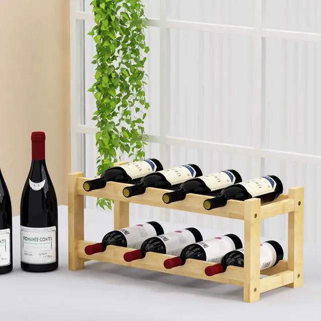 Alt view image 5 of 7 - Wine Rack Freestanding 8 Bottle 2 Tier Bamboo Wine Racks Countertop Cabinet Wine Holder Wine Storage Shelf for Kitchen, Bar, Pantry, Wine Cellar, Basement, Countertop (16.85 L x 9.25W x 7H)