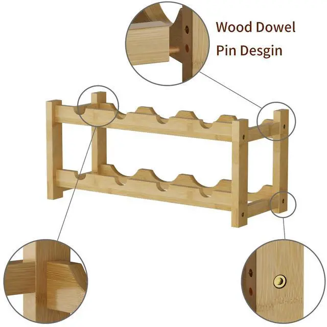 Alt view image 6 of 7 - Wine Rack Freestanding 8 Bottle 2 Tier Bamboo Wine Racks Countertop Cabinet Wine Holder Wine Storage Shelf for Kitchen, Bar, Pantry, Wine Cellar, Basement, Countertop (16.85 L x 9.25W x 7H)