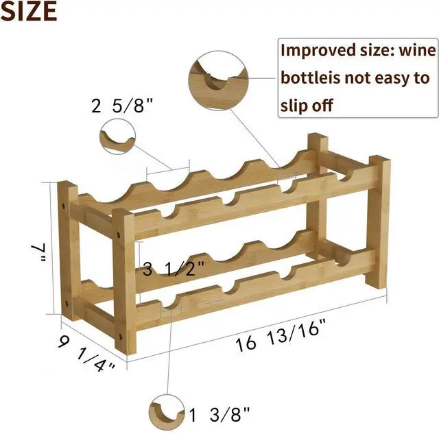 Alt view image 7 of 7 - Wine Rack Freestanding 8 Bottle 2 Tier Bamboo Wine Racks Countertop Cabinet Wine Holder Wine Storage Shelf for Kitchen, Bar, Pantry, Wine Cellar, Basement, Countertop (16.85 L x 9.25W x 7H)