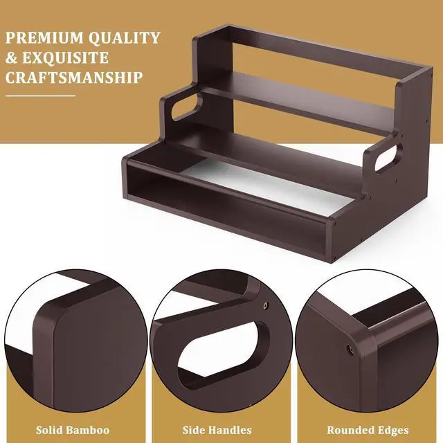 Alt view image 7 of 7 - Bamboo Liquor Bottle Display Shelf, 3 Tier Coffee Syrup Rack Organizer, Countertop Liquor Stand for Home Bar, Dark Brown