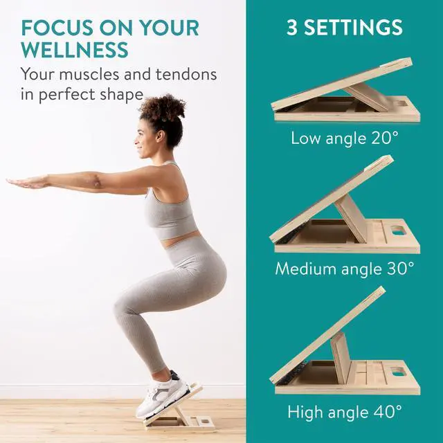 Alt view image 2 of 7 - Slant Board Calf Stretcher - Adjustable Wood Incline Board for Stretching Calves - Wooden Exercise Wedge Tilt Ramp with Surface Grip
