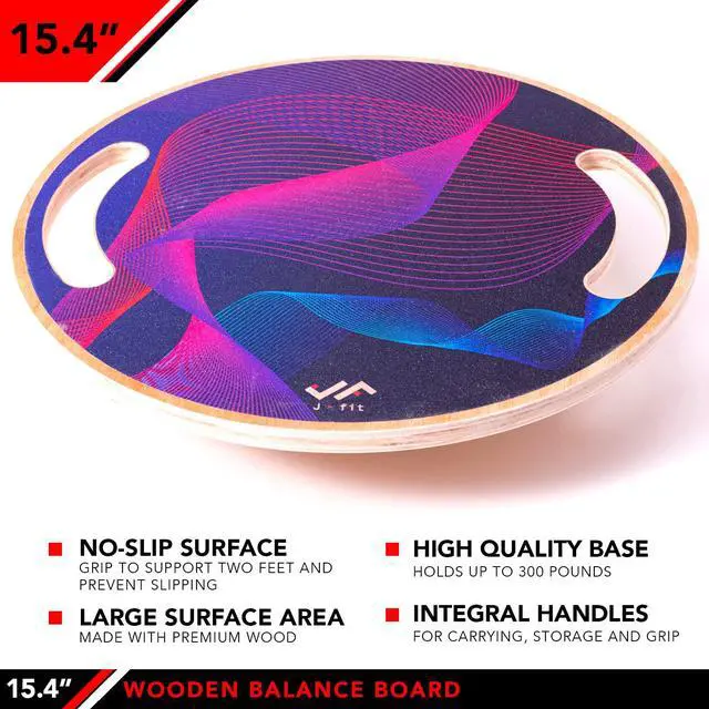 Alt view image 3 of 7 - Wooden Balance Board, 15.75" Wobble Board for Balance, Coordination & Core Strength, Non-Slip Surface, Supports 300 lbs - Wave Design