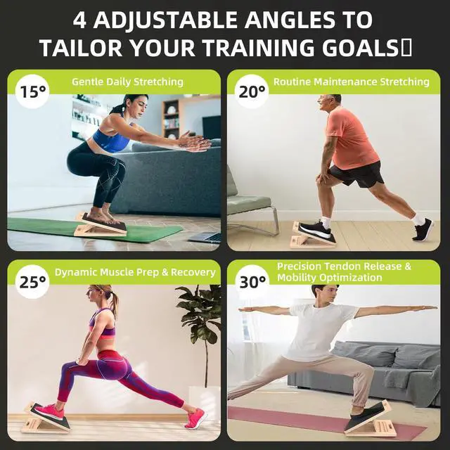 Alt view image 3 of 7 - Adjustable Slant Board for Calf Stretching 15° 20° 25° 30°,Portable Wooden Calf Stretcher Incline Board for Knees Ankle Heel Feet Leg,250lbs Weight Capacity