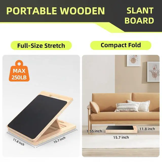 Alt view image 6 of 7 - Adjustable Slant Board for Calf Stretching 15° 20° 25° 30°,Portable Wooden Calf Stretcher Incline Board for Knees Ankle Heel Feet Leg,250lbs Weight Capacity
