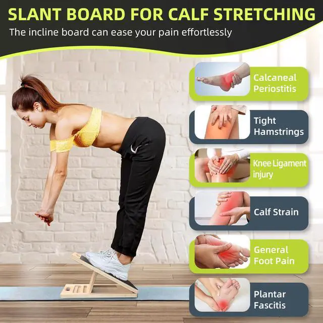 Alt view image 4 of 7 - Adjustable Slant Board for Calf Stretching 15° 20° 25° 30°,Portable Wooden Calf Stretcher Incline Board for Knees Ankle Heel Feet Leg,250lbs Weight Capacity
