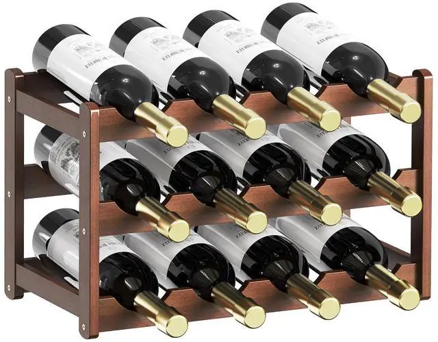 Main image of Wine Rack,Bamboo Wine Racks Countertop,Sturdy Wine Rack for Inside Cabinet &Freestanding Floor, 3-Tier 12 Bottles Racks for Kitchen,Cabinets,Home Bar,Wine Storage Racks(3-Tiers)