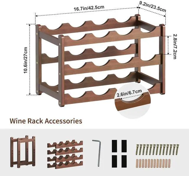 Alt view image 5 of 7 - Wine Rack,Bamboo Wine Racks Countertop,Sturdy Wine Rack for Inside Cabinet &Freestanding Floor, 3-Tier 12 Bottles Racks for Kitchen,Cabinets,Home Bar,Wine Storage Racks(3-Tiers)