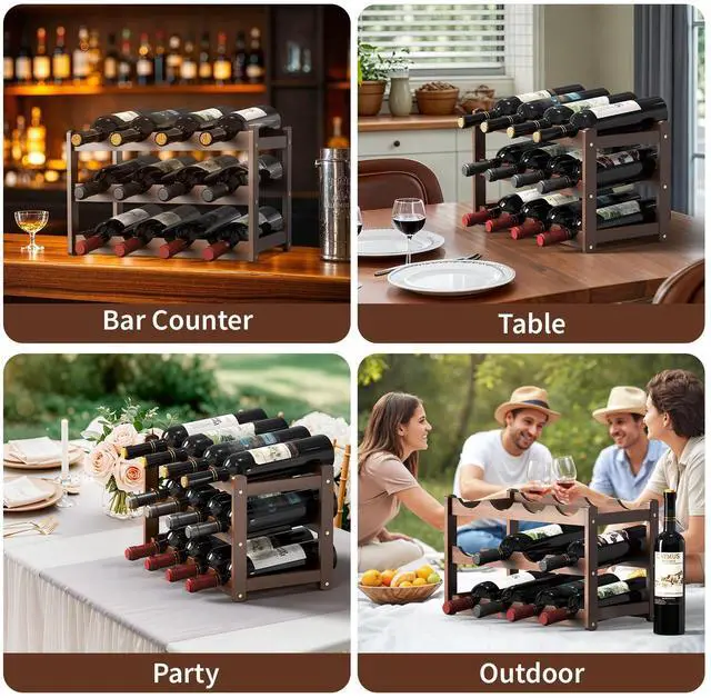 Alt view image 6 of 7 - Wine Rack,Bamboo Wine Racks Countertop,Sturdy Wine Rack for Inside Cabinet &Freestanding Floor, 3-Tier 12 Bottles Racks for Kitchen,Cabinets,Home Bar,Wine Storage Racks(3-Tiers)