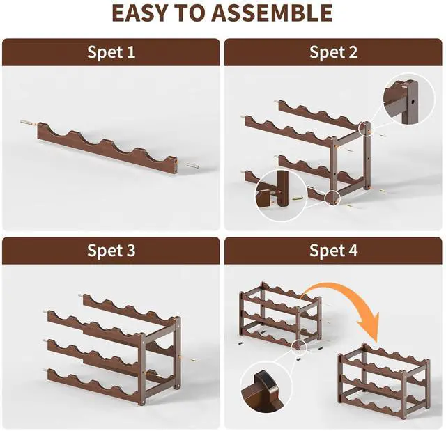 Alt view image 7 of 7 - Wine Rack,Bamboo Wine Racks Countertop,Sturdy Wine Rack for Inside Cabinet &Freestanding Floor, 3-Tier 12 Bottles Racks for Kitchen,Cabinets,Home Bar,Wine Storage Racks(3-Tiers)
