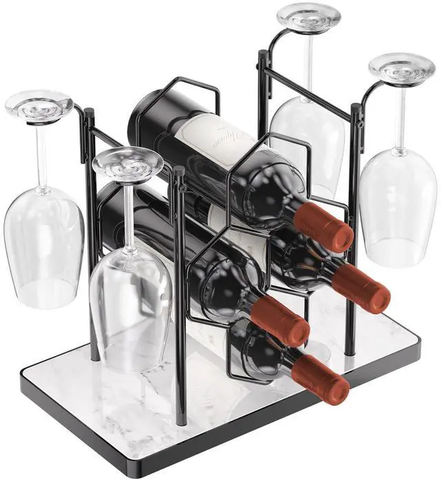 Main image of Countertop Wine Rack,Freestanding Modern Metal Small Wine Rack for 4 Wine Bottles and 4 Glasses,3 Tier Tabletop Wine Holder Stand for Cabinet, Pantry, Wine Bottle Storage