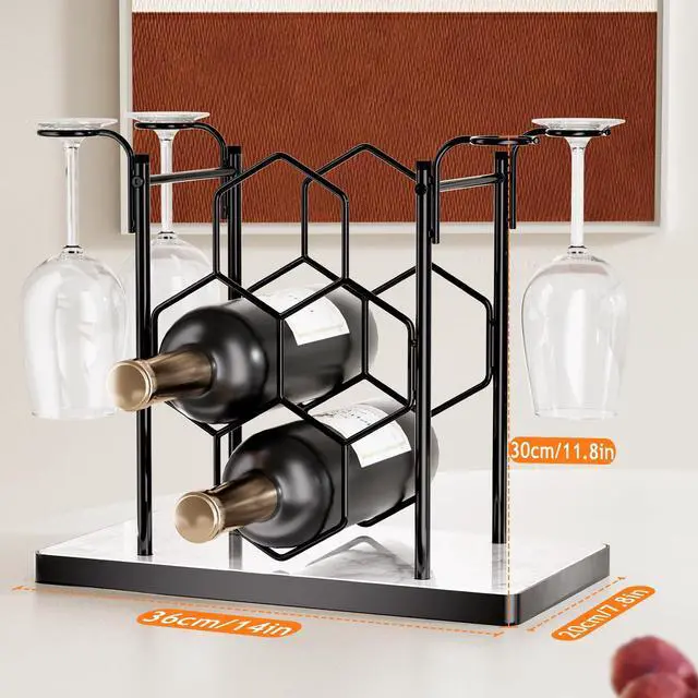 Alt view image 3 of 7 - Countertop Wine Rack,Freestanding Modern Metal Small Wine Rack for 4 Wine Bottles and 4 Glasses,3 Tier Tabletop Wine Holder Stand for Cabinet, Pantry, Wine Bottle Storage