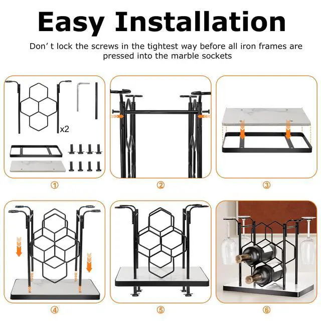 Alt view image 4 of 7 - Countertop Wine Rack,Freestanding Modern Metal Small Wine Rack for 4 Wine Bottles and 4 Glasses,3 Tier Tabletop Wine Holder Stand for Cabinet, Pantry, Wine Bottle Storage