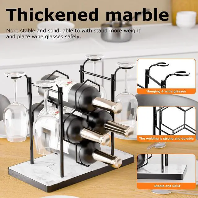 Alt view image 5 of 7 - Countertop Wine Rack,Freestanding Modern Metal Small Wine Rack for 4 Wine Bottles and 4 Glasses,3 Tier Tabletop Wine Holder Stand for Cabinet, Pantry, Wine Bottle Storage