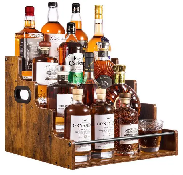 Main image of 4-Tier Liquor Bottle Display Shelf, Spice Rack - 16-Inch Coffee Syrup Organizer Rack - Heavy-Duty Countertop Bar Shelves for Liquor Whiskey, Spirits, Syrup Wine Dressing