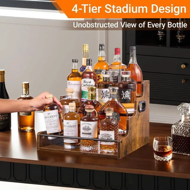 Alt view image 2 of 7 - 4-Tier Liquor Bottle Display Shelf, Spice Rack - 16-Inch Coffee Syrup Organizer Rack - Heavy-Duty Countertop Bar Shelves for Liquor Whiskey, Spirits, Syrup Wine Dressing