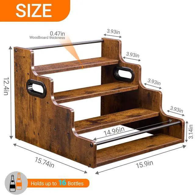 Alt view image 3 of 7 - 4-Tier Liquor Bottle Display Shelf, Spice Rack - 16-Inch Coffee Syrup Organizer Rack - Heavy-Duty Countertop Bar Shelves for Liquor Whiskey, Spirits, Syrup Wine Dressing