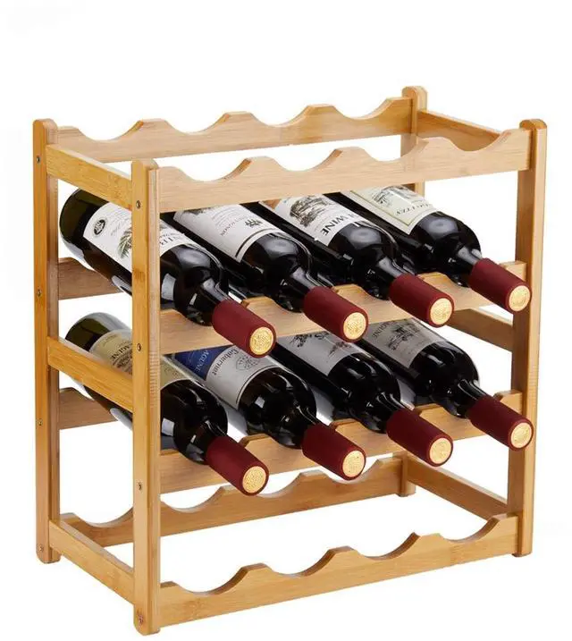 Main image of Bamboo Wine Rack, Sturdy and Durable Countertop Wine Storage Cabinet Shelf for Pantry - 4 Tiers 16 Bottle Wine Rack