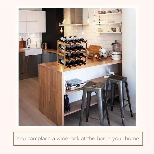 Alt view image 2 of 7 - Bamboo Wine Rack, Sturdy and Durable Countertop Wine Storage Cabinet Shelf for Pantry - 4 Tiers 16 Bottle Wine Rack