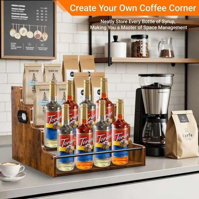 Alt view image 7 of 7 - 4-Tier Liquor Bottle Display Shelf, Spice Rack - 16-Inch Coffee Syrup Organizer Rack - Heavy-Duty Countertop Bar Shelves for Liquor Whiskey, Spirits, Syrup Wine Dressing