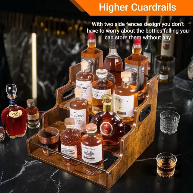 Alt view image 5 of 7 - 4-Tier Liquor Bottle Display Shelf, Spice Rack - 16-Inch Coffee Syrup Organizer Rack - Heavy-Duty Countertop Bar Shelves for Liquor Whiskey, Spirits, Syrup Wine Dressing